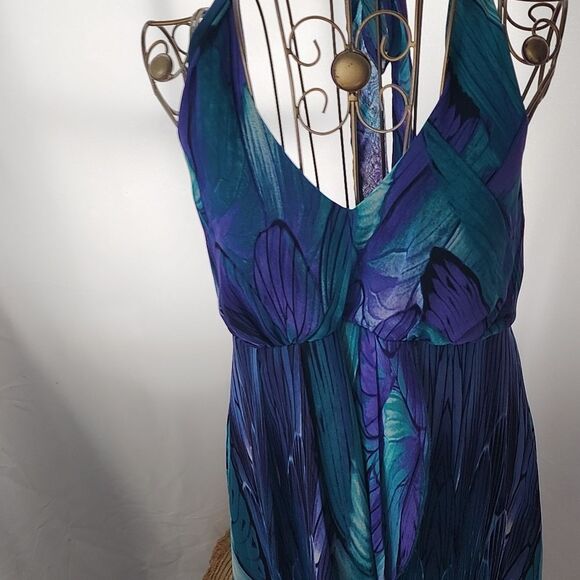 Enfocus Size 10 Aqua Purple High Low Halter Style Tie Dress - Picture 6 of 15